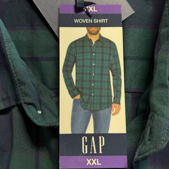 GAP Men's Stretch Long Sleeve Collared Green Sycamore Plaid Shirt Size XXL NWT - Picture 5 of 9